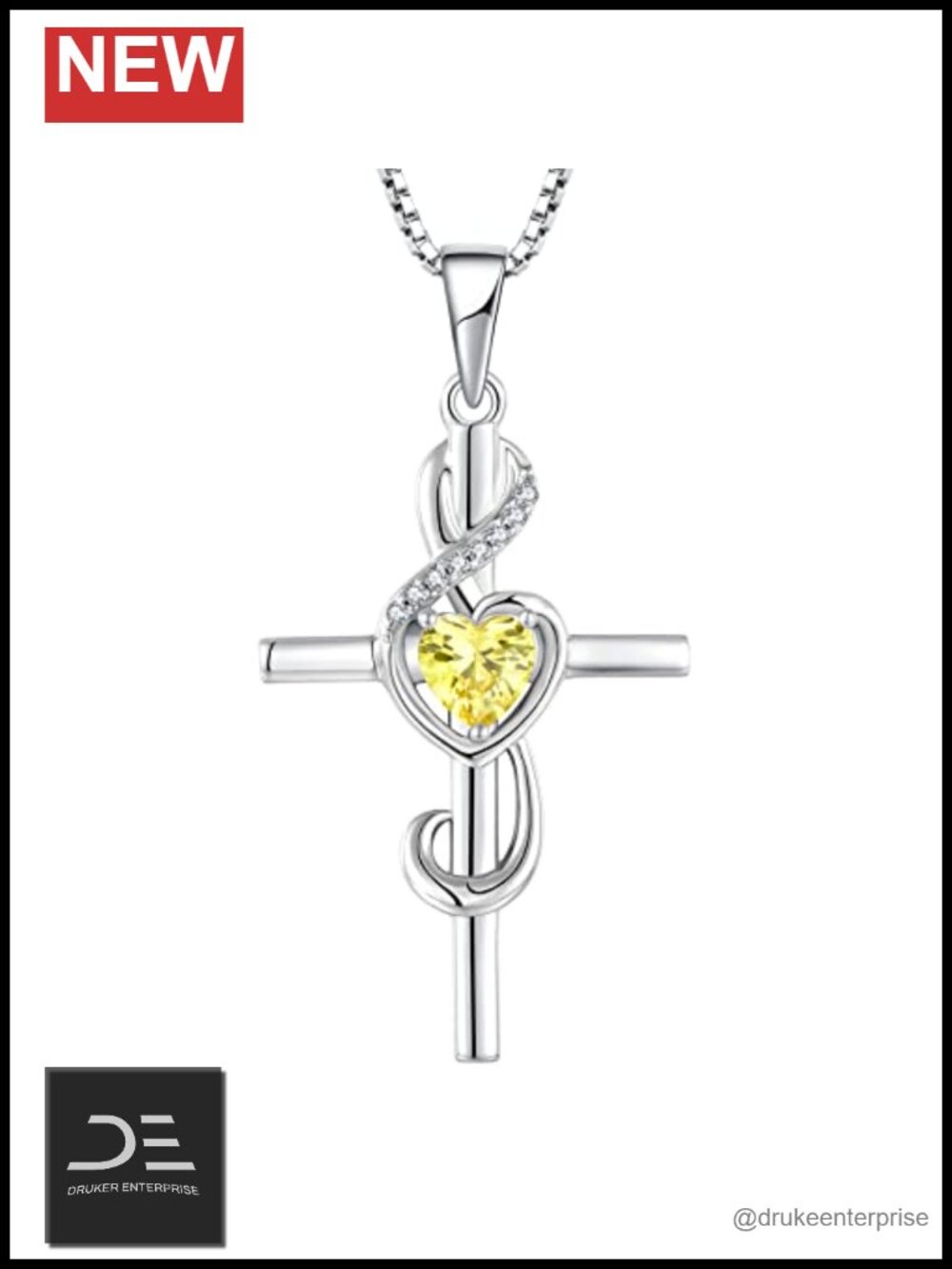 Sterling Silver Treble Clef Cross Pendant Necklace with Created Topaz, 18in